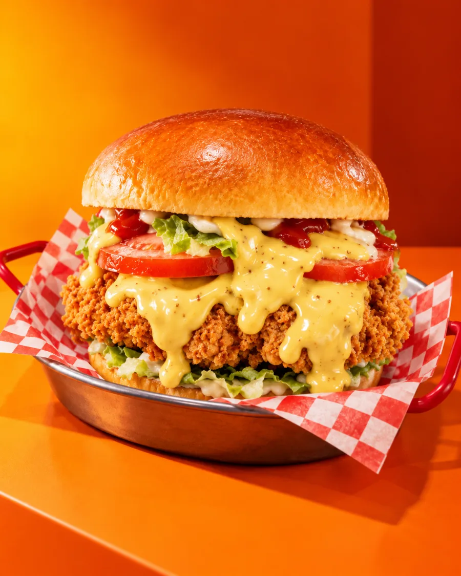 Burger Miel y Mostaza de pollo coreano frito
