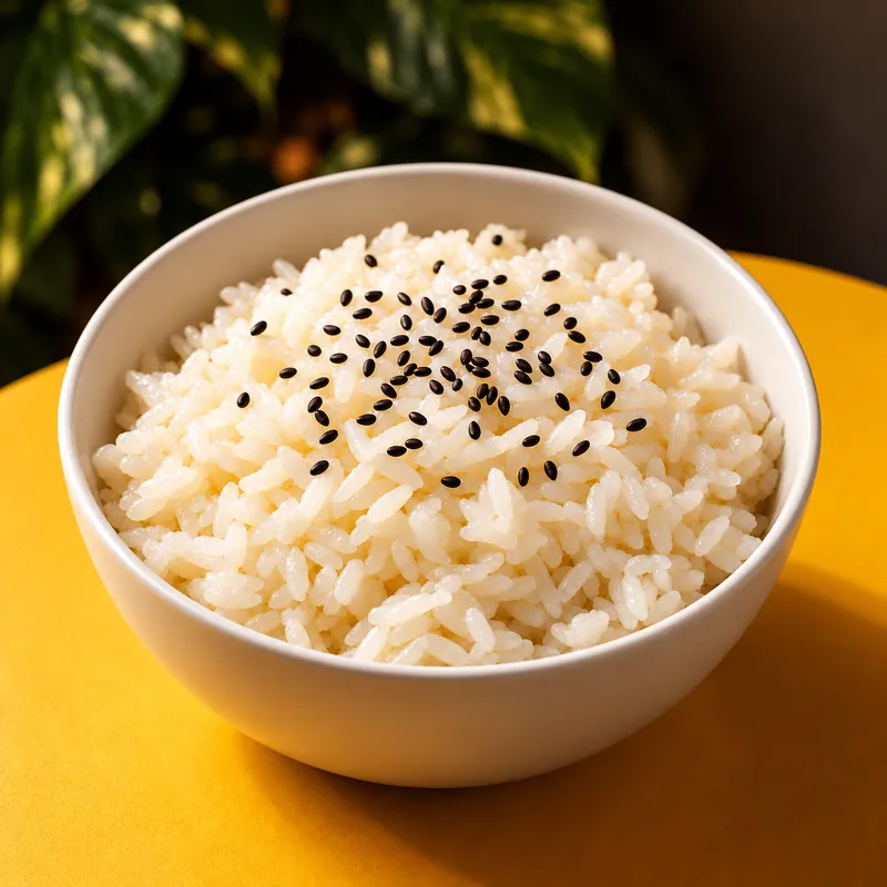 Bol de arroz blanco con sésamo negro